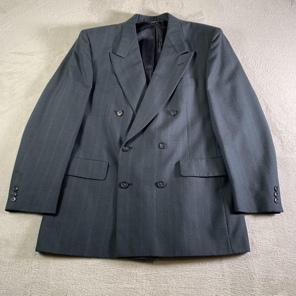 Vintage Kuppenheimer Suit Jacket Mens 42R‎ Gray Pinstripe Double Breasted USA